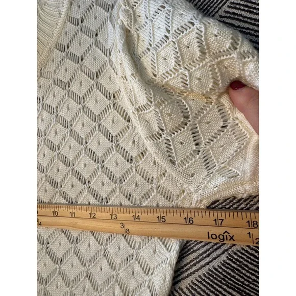 Ivory Knit Dress Short Sleeve Mock Neck Diamond Pattern‎ L - Picture 7 of 10